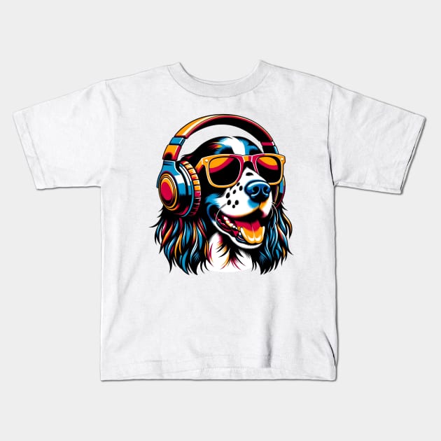 English Springer Spaniel Smiling DJ with Energetic Beats Kids T-Shirt by ArtRUs